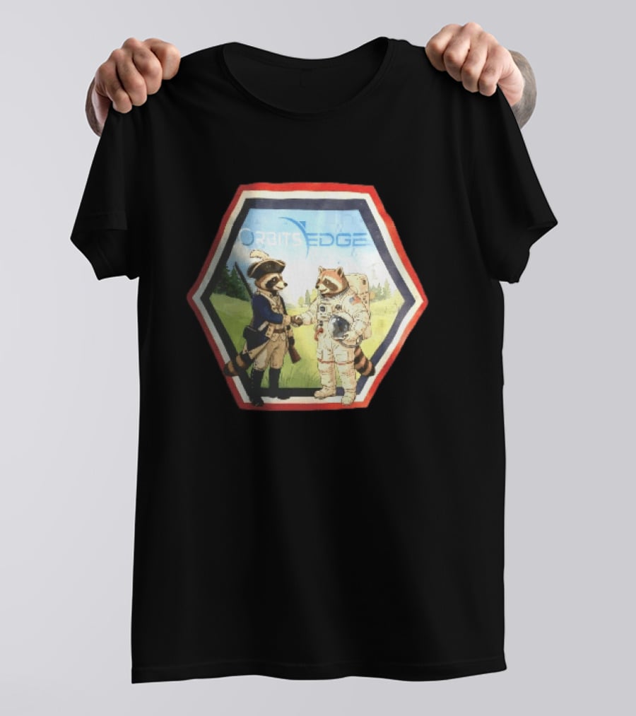 Orbits Edge Raccoon Soldier And Astronaut Handshake Cartoon T-Shirt