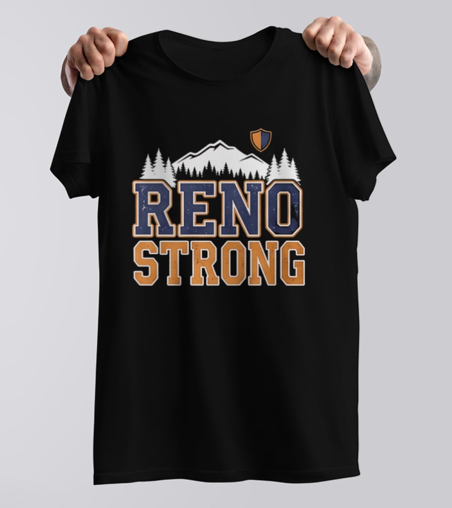 Reno Strong Nevada Wildfire Relief Support Mountain Shield Trees T-Shirt