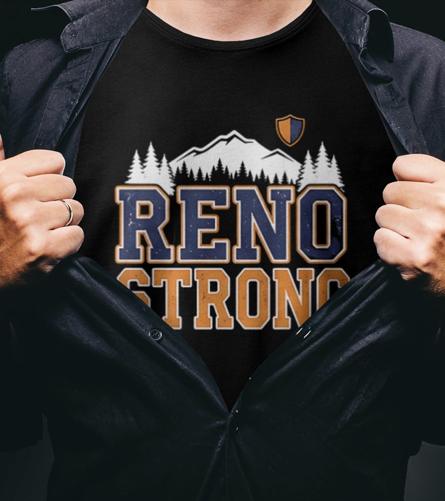 Reno Strong Nevada Wildfire Relief Support Mountain Shield Trees T-Shirt