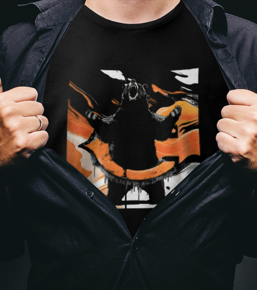 Roaring Black Bear Orange Liquid Swirls Dripping Banner T-Shirt