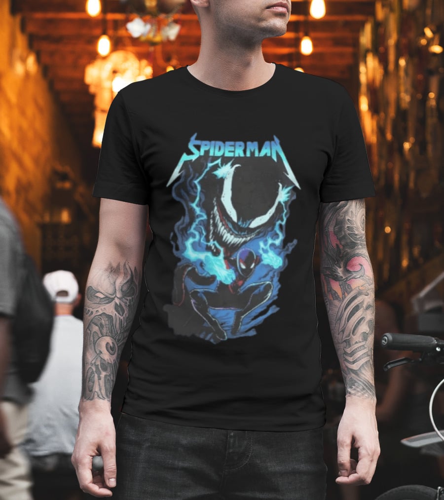 Spiderman Miles Morales Venom Cyan Lightning Charge T-Shirt