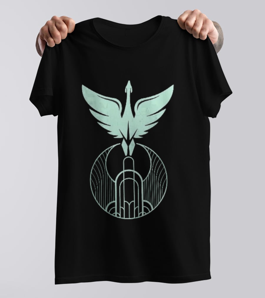 Teal Art Deco Symmetrical Swan Crest Wings Geometric T-Shirt