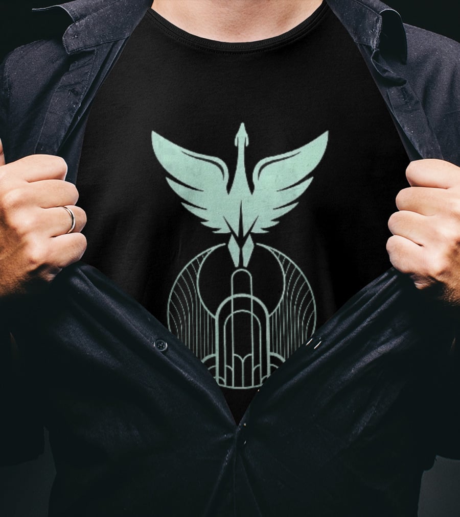 Teal Art Deco Symmetrical Swan Crest Wings Geometric T-Shirt