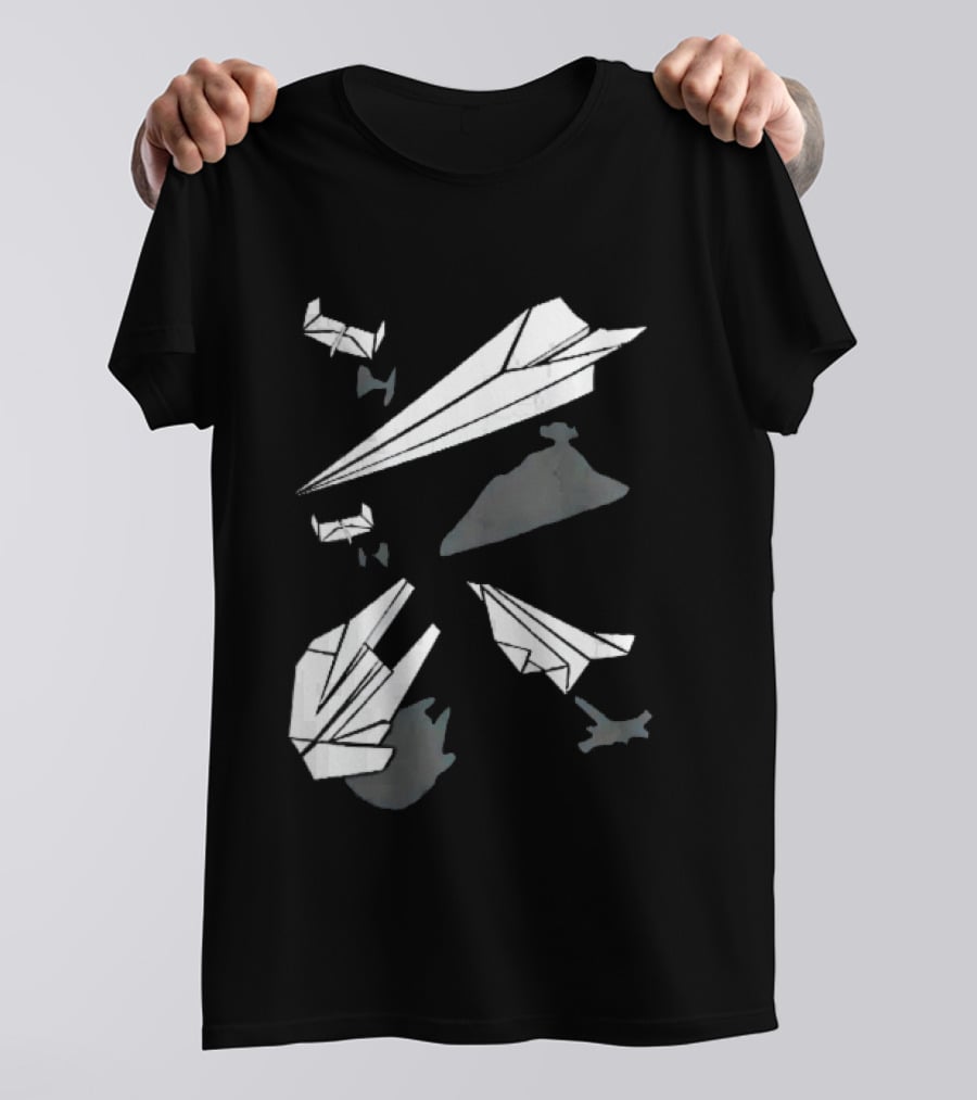 White Origami Paper Airplanes Star Wars Spaceship Shadow Illusions T-Shirt
