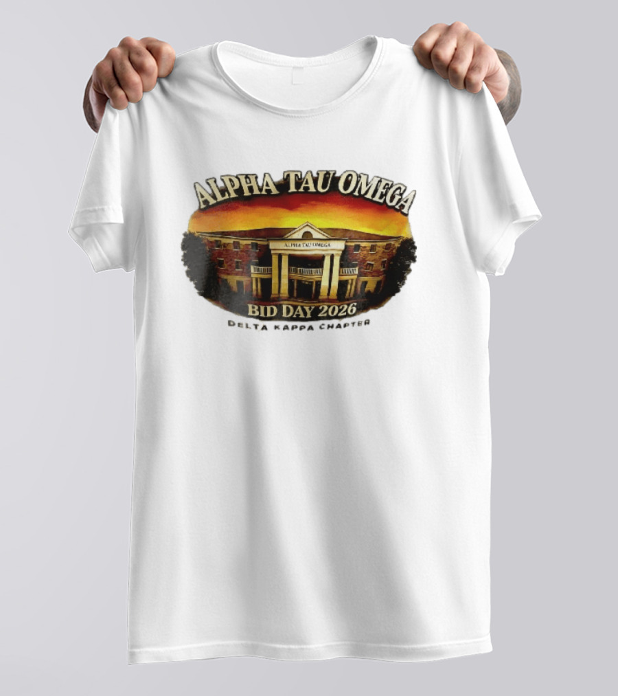 Alpha Tau Omega Fraternity Bid Day 2026 Delta Kappa Chapter House Sunset Sky T-Shirt