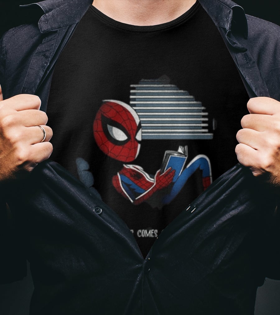 With Great Books Comes Great Knowledge Spider Man Reading T-Shirt
