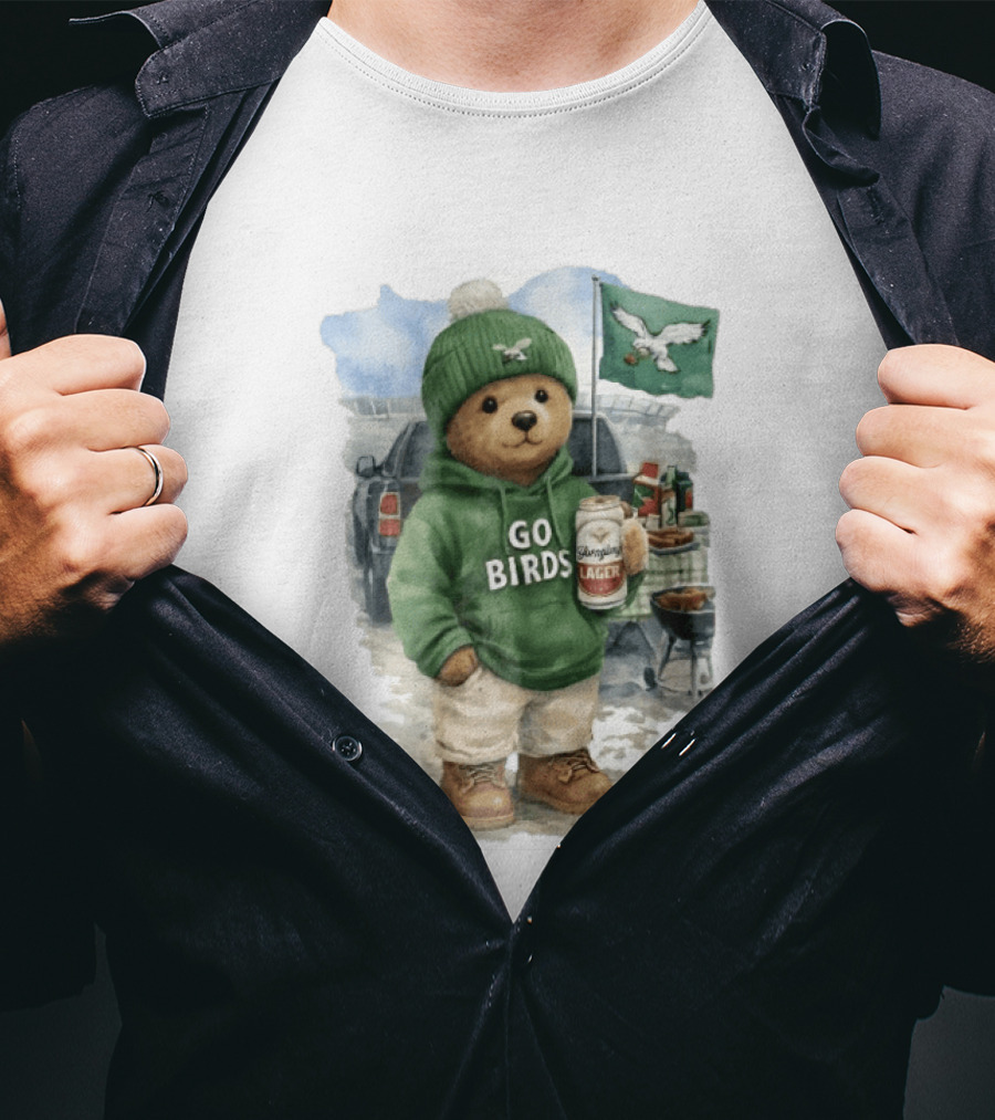 Philadelphia Eagles Go Birds Yuengling Lager Tailgate Teddy Bear Watercolor Truck Scene T-Shirt