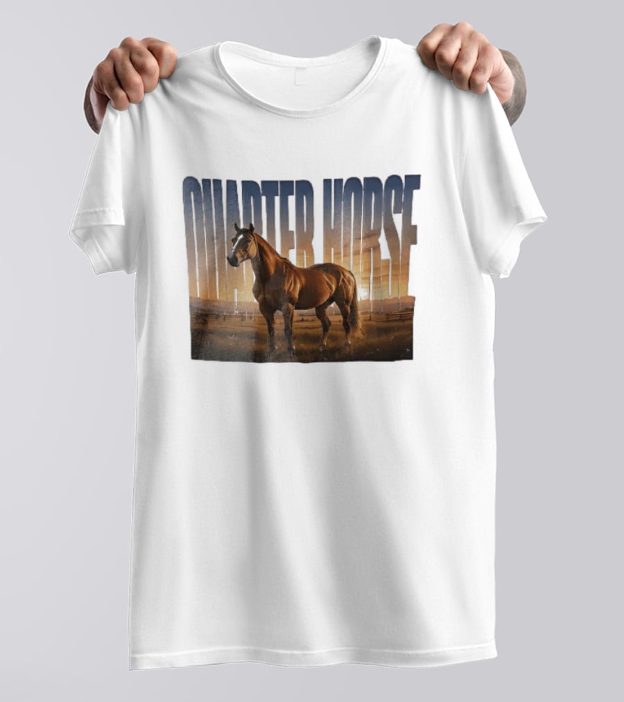 Quarter Horse Muscular Brown Stallion Sunset Landscape T-Shirt