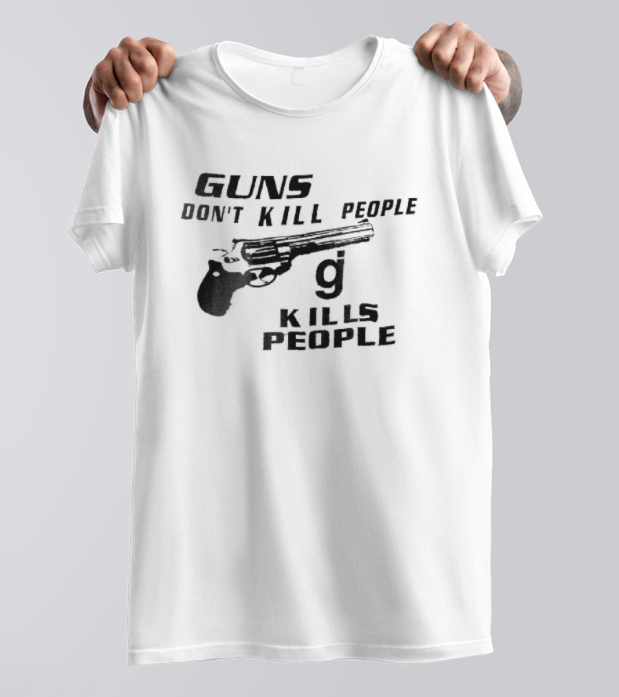Guns Don't Kill People GJ Kills Revolver Handgun Black White Line T-Shirt