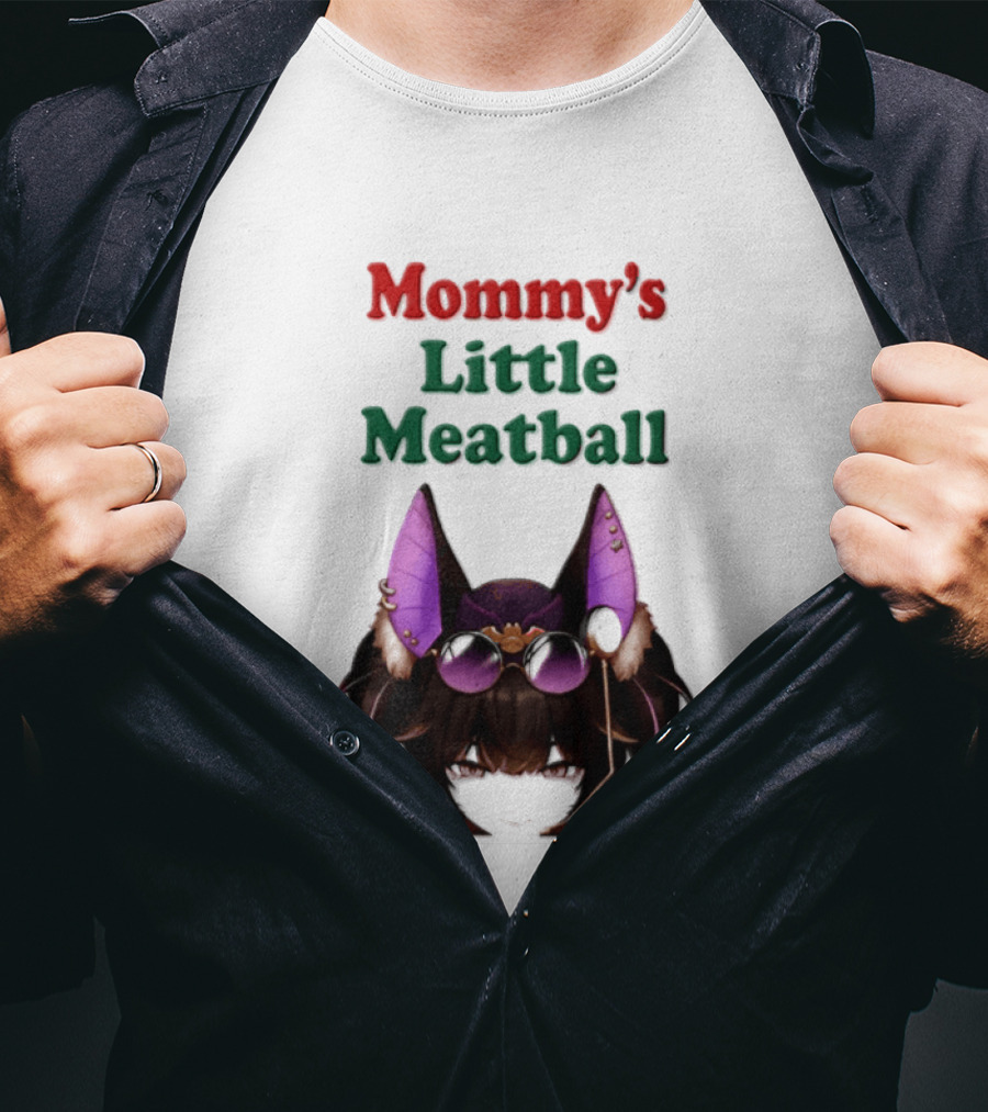 Mommy's Little Meatball Bat Vtuber Black Wings Purple Ears Playful T-Shirt