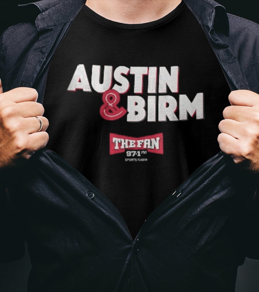 Austin Birm The Fan 97.1 Sports Radio Red Bowtie Block T-Shirt