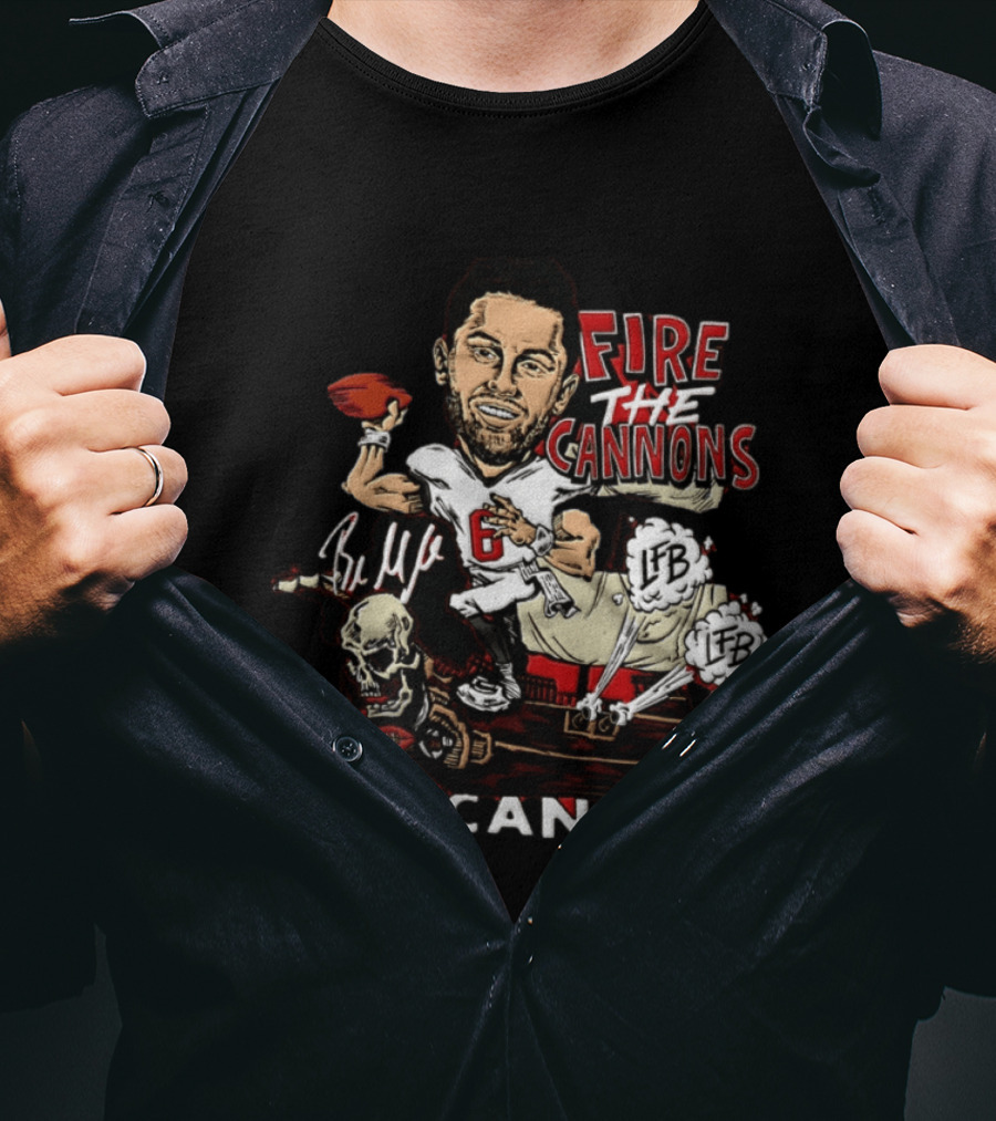 Baker Mayfield Tampa Bay Buccaneers Fire The Cannons LFB Skull Football Caricature T-Shirt