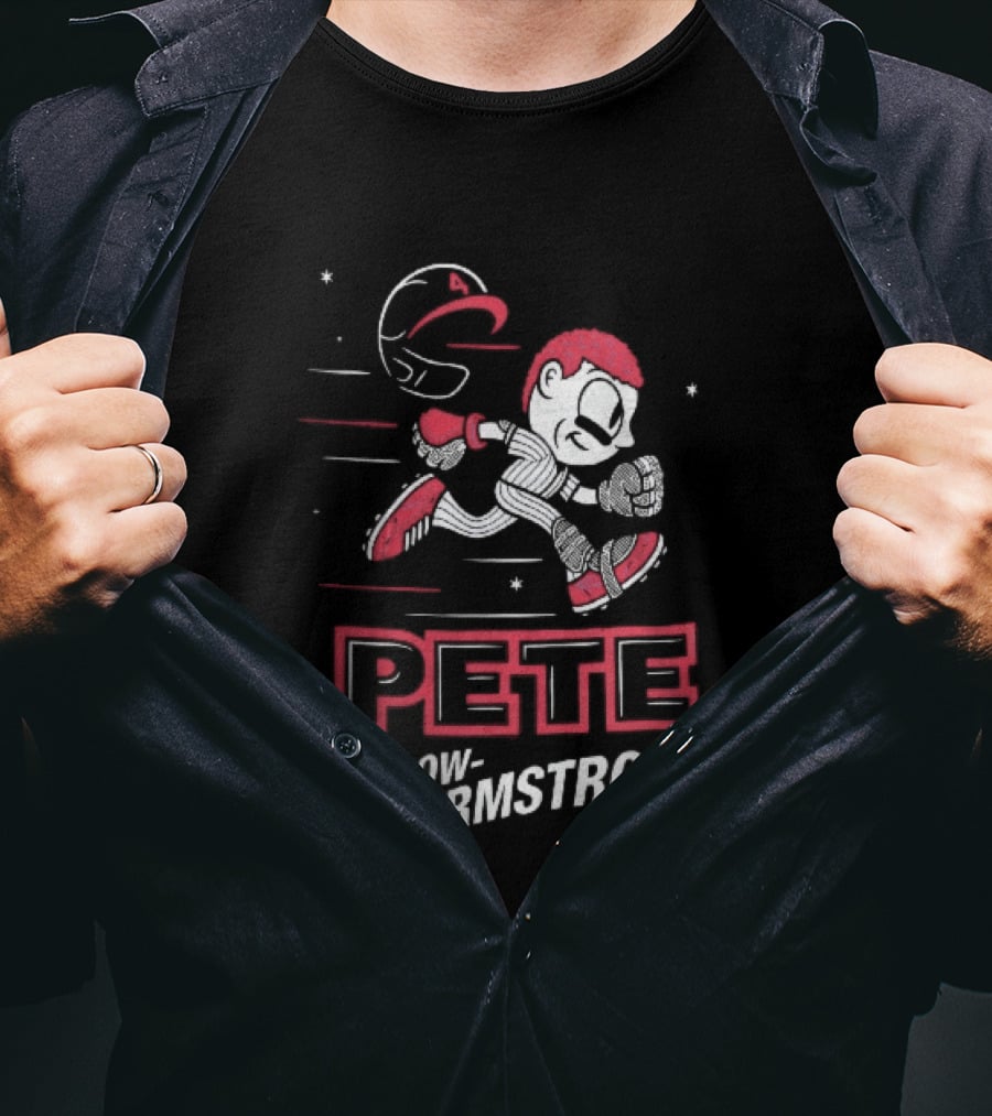 Chicago Cubs MLB Pete Crow Armstrong Cartoon Caricature Running Baseball Player Flying Helmet Stars T-Shirt