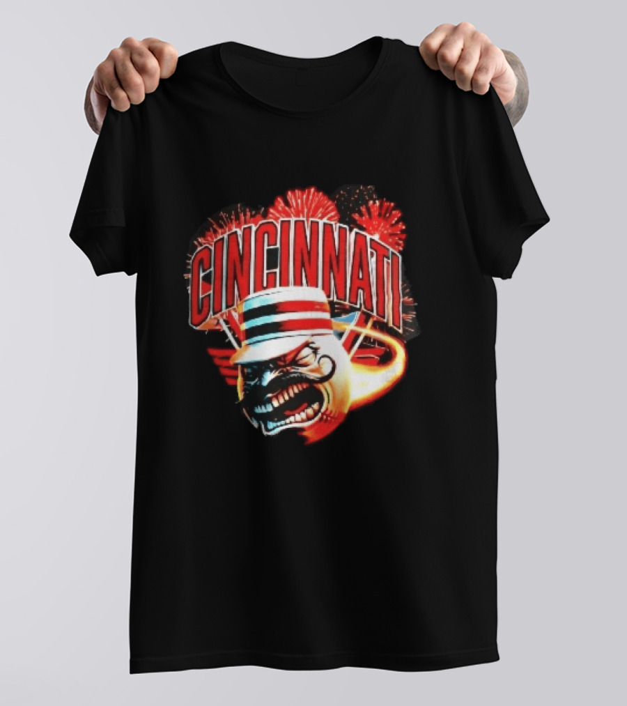 Cincinnati Reds Angry Pillbox Hat Fireball Fireworks MLB T-Shirt