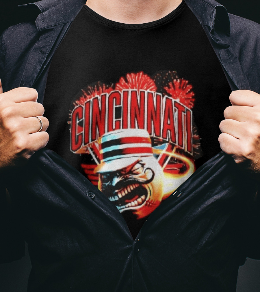 Cincinnati Reds Angry Pillbox Hat Fireball Fireworks MLB T-Shirt