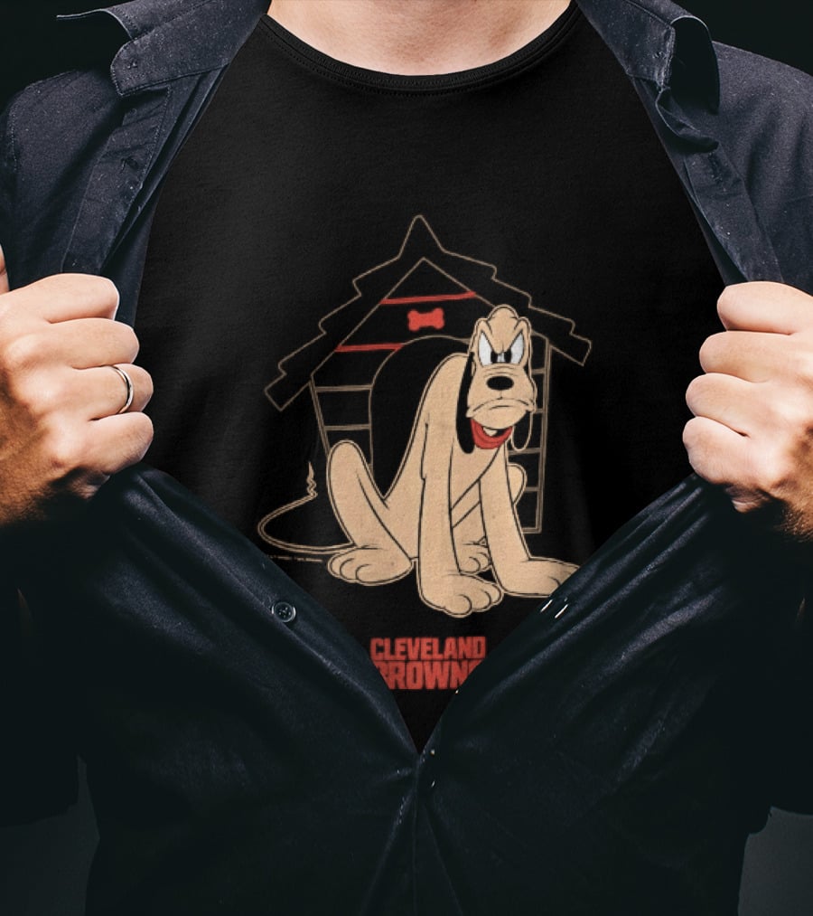 Cleveland Browns Angry Pluto Disney Cartoon Dog Doghouse T-Shirt