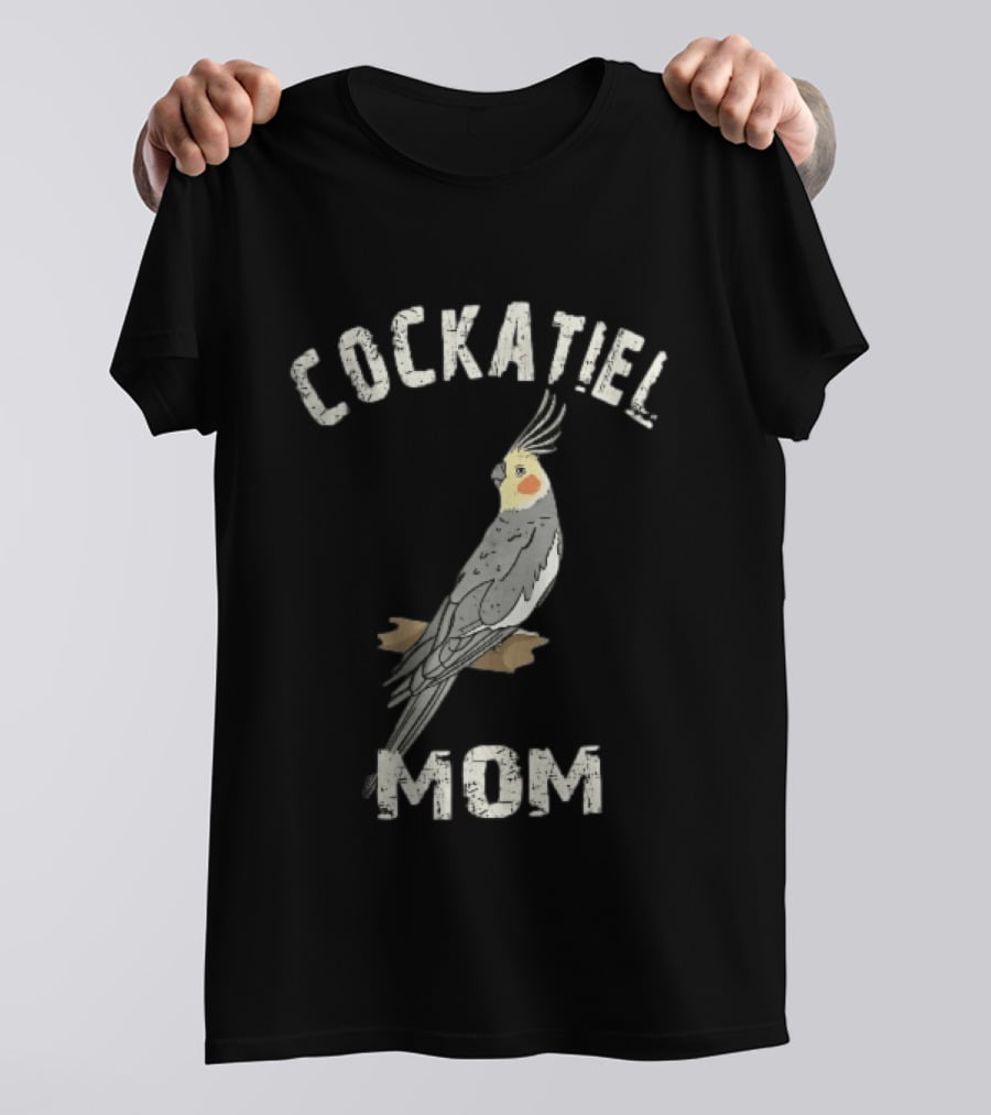 Cockatiel Mom Distressed Grey Bird Illustration Perched On Branch T-Shirt