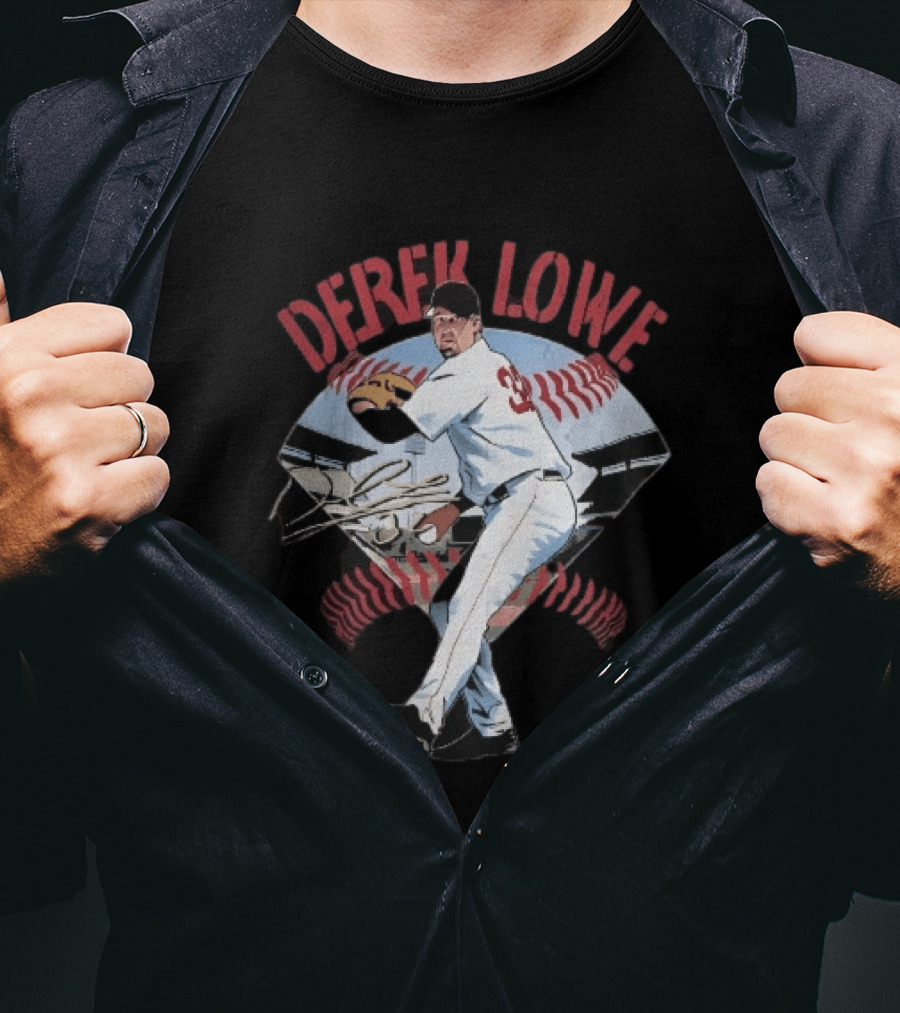 Derek Lowe Number 32 Pitcher Vintage Baseball Action T-Shirt