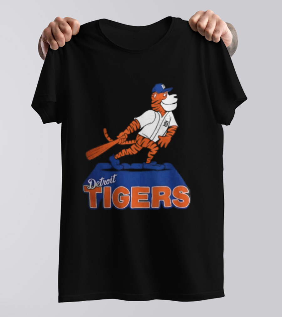 Detroit Tigers MLB Cartoon Player Swinging Bat T-Shirt