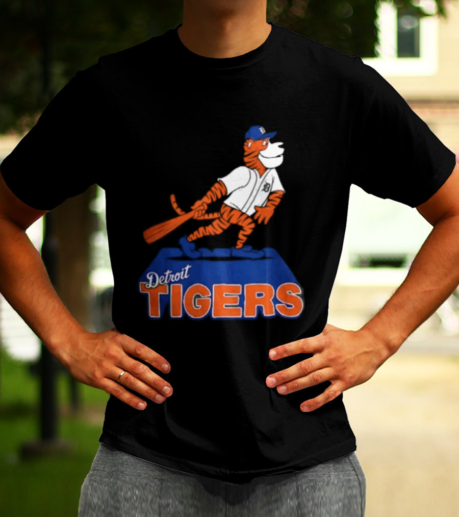 Detroit Tigers MLB Cartoon Player Swinging Bat T-Shirt