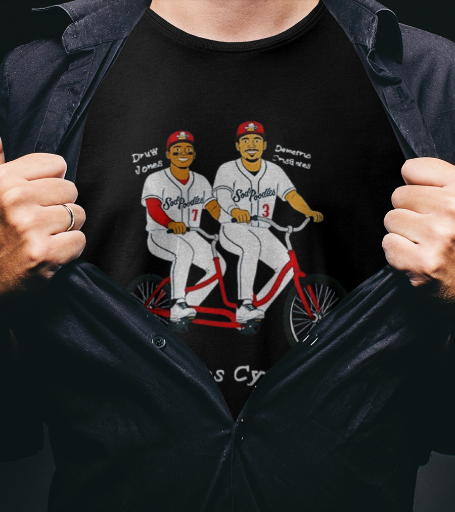 Druw Jones Demetrio Crisantes Sod Poodles Soddies Cyclists Retro Baseball Tandem Riders T-Shirt