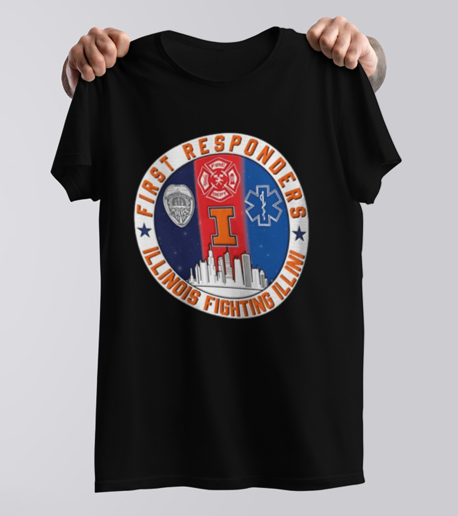 Illinois Fighting Illini First Responders 9.11 Never Forget T-Shirt