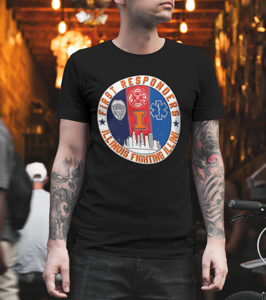 Illinois Fighting Illini First Responders 9.11 Never Forget T-Shirt