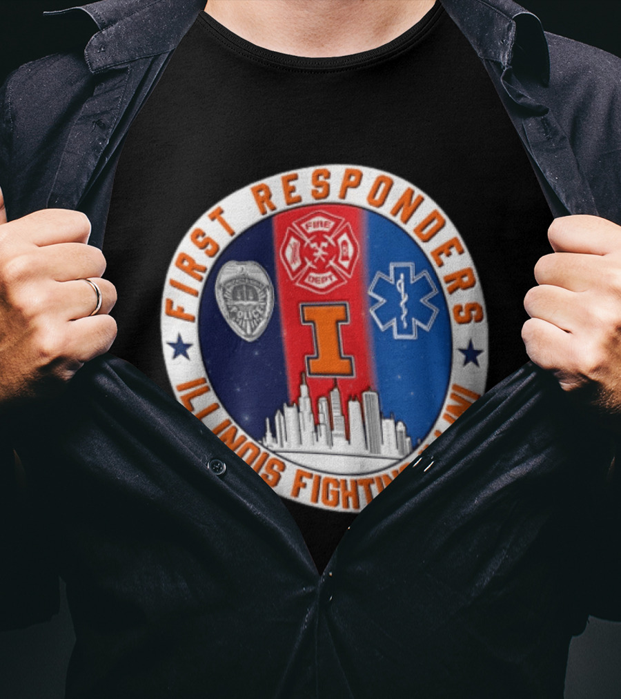 Illinois Fighting Illini First Responders 9.11 Never Forget T-Shirt