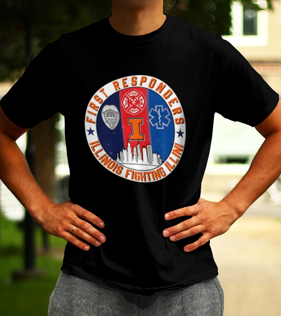 Illinois Fighting Illini First Responders 9.11 Never Forget T-Shirt