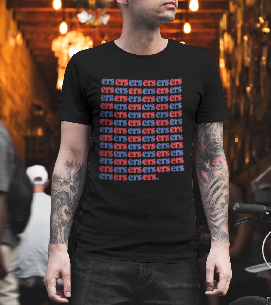 Ers Red Blue Repeating Font Grid T-Shirt
