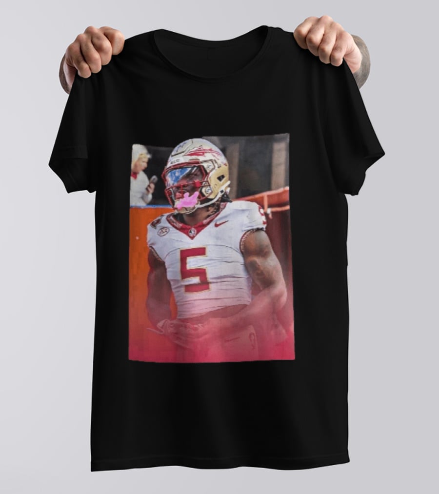 Florida State Seminoles NCAA Football Player Pink Mouthguard Red Gradient T-Shirt