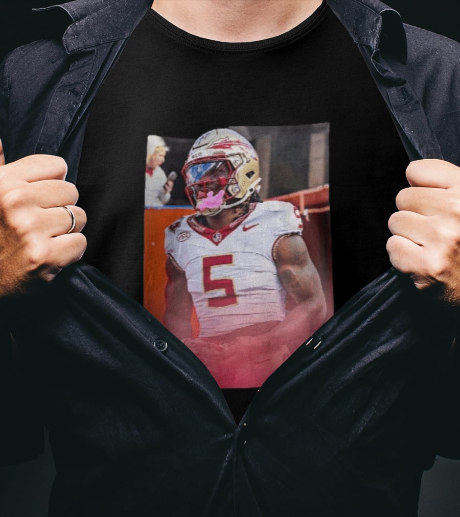 Florida State Seminoles NCAA Football Player Pink Mouthguard Red Gradient T-Shirt