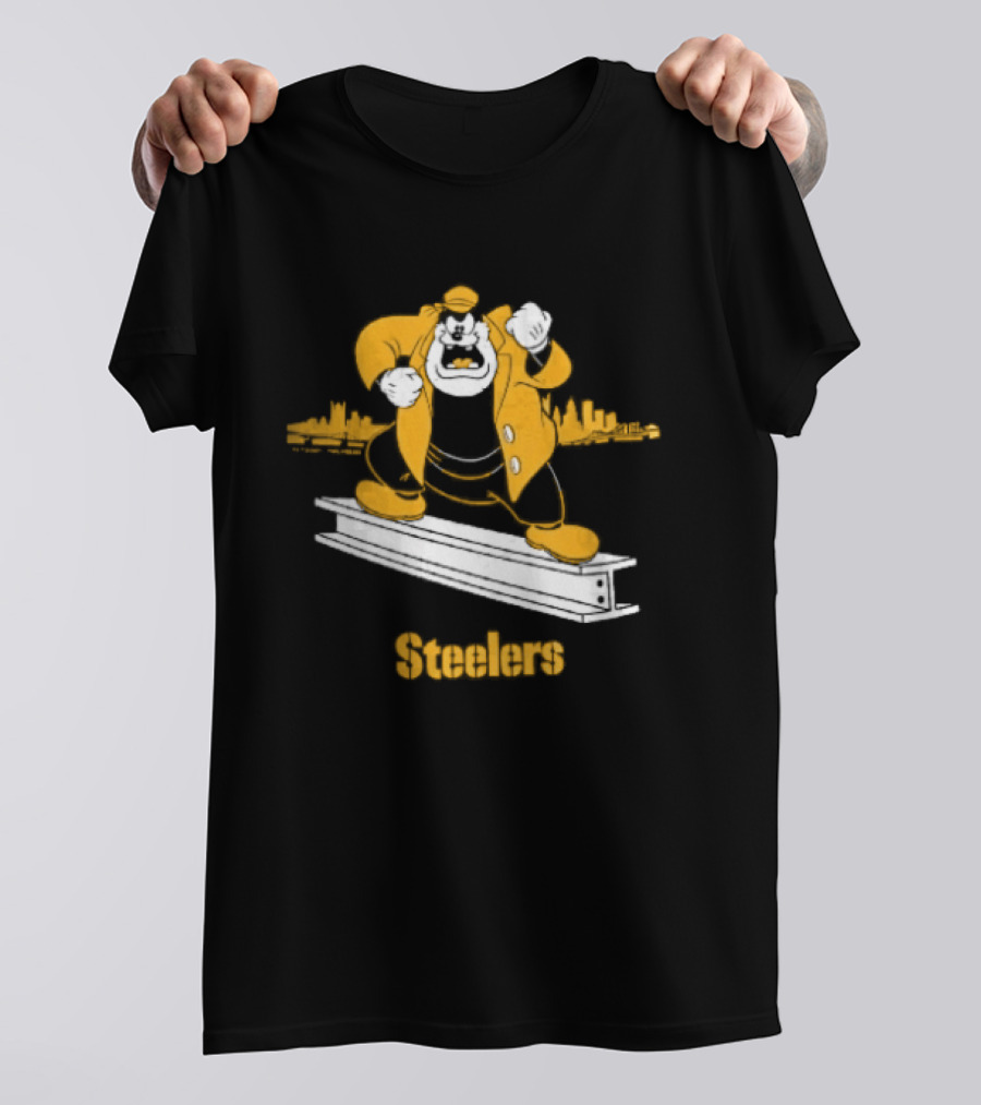 Pittsburgh Steelers Cartoon Pete On Steel Beam Cityscape T-Shirt