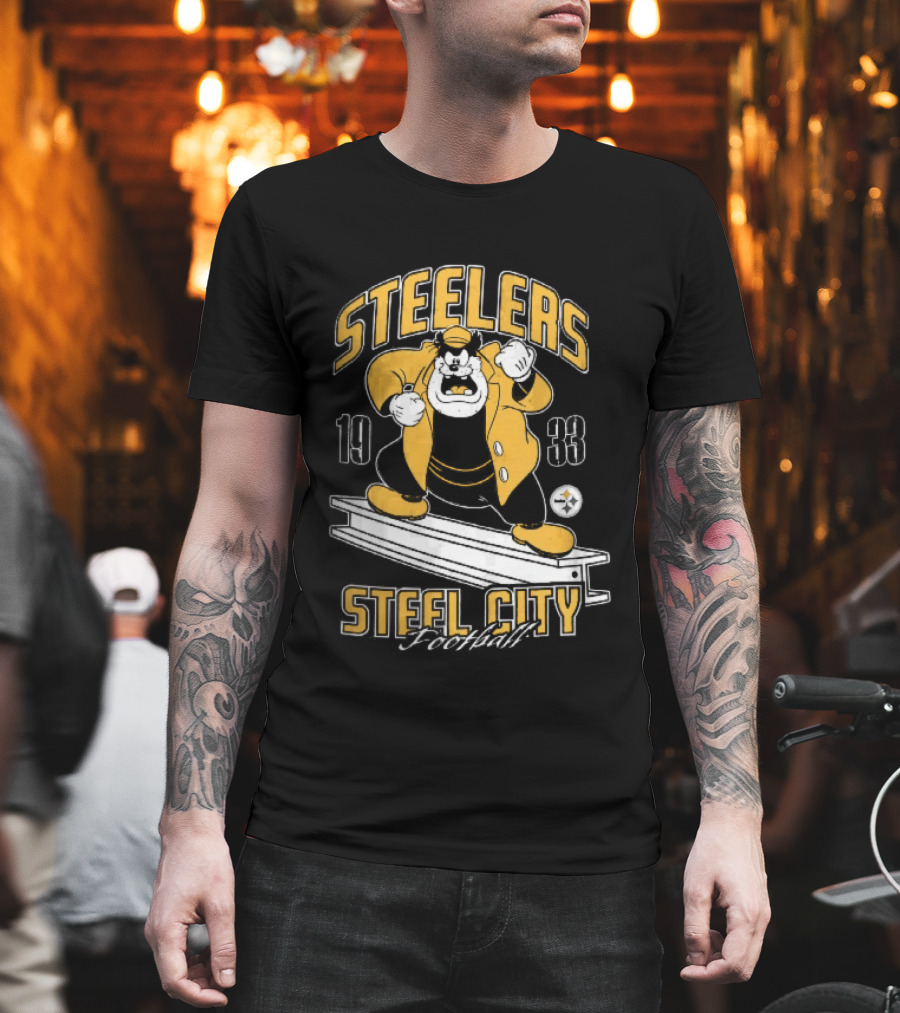 Pittsburgh Steelers 1933 Steel City Football Cartoon Beam T-Shirt