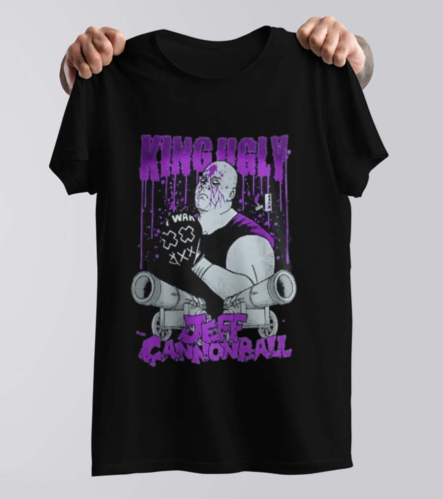 King Ugly War Jeff Cannonball Bald Wrestler Cannons Purple Dripping Paint T-Shirt