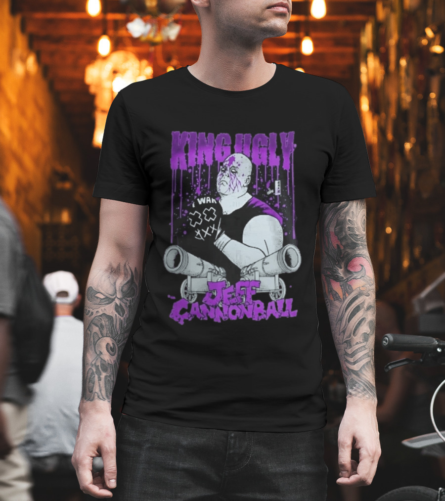King Ugly War Jeff Cannonball Bald Wrestler Cannons Purple Dripping Paint T-Shirt
