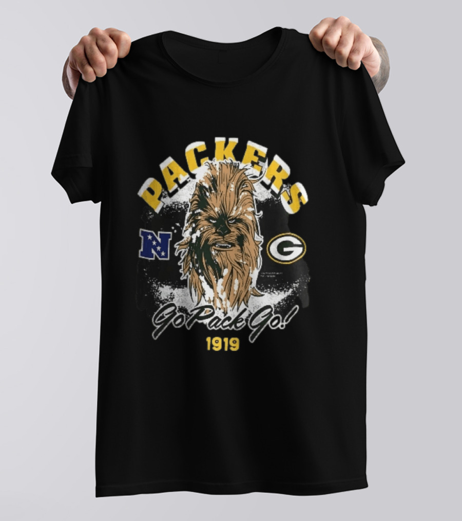 Packers Chewbacca Face Go Pack Go 1919 Snow Splatter T-Shirt
