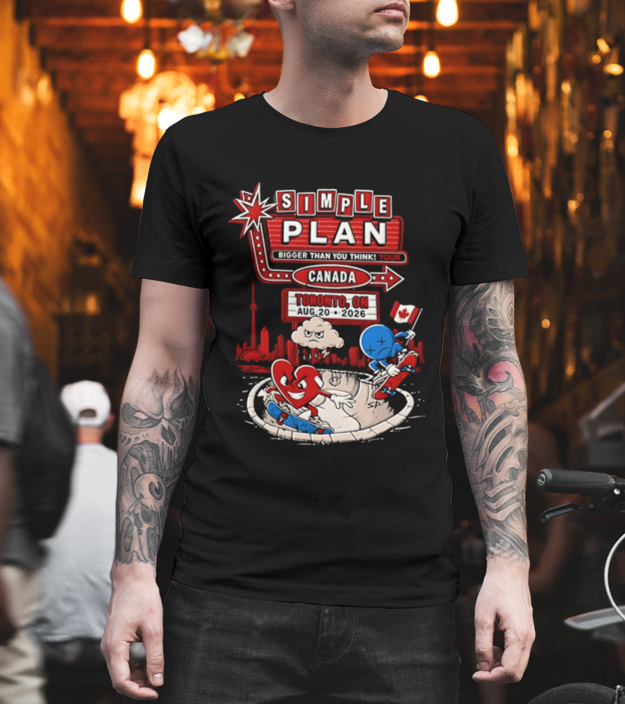 Simple Plan Toronto ON Canada 2026 Bigger Than You Think Tour Skyline And Flag T-Shirt