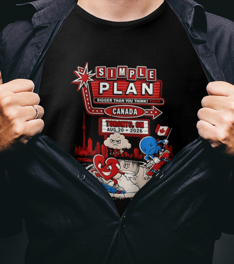 Simple Plan Toronto ON Canada 2026 Bigger Than You Think Tour Skyline And Flag T-Shirt