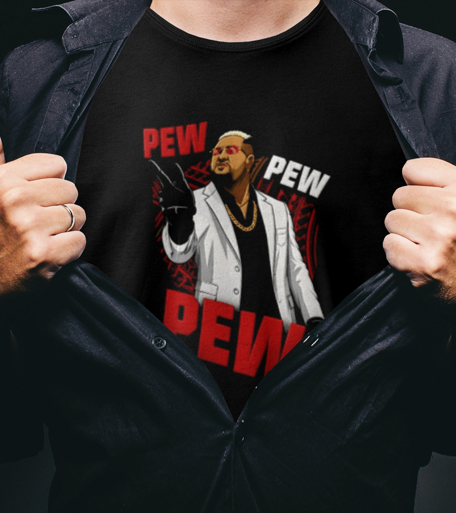 Solo Sikoa Pew Pew WWE Finger Guns White Suit Red Glasses T-Shirt