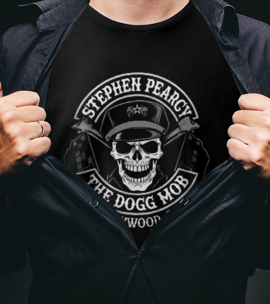 Stephen Pearcy The Dogg Mob Hollywood CA Skull Biker Cap Checkered Flags T-Shirt