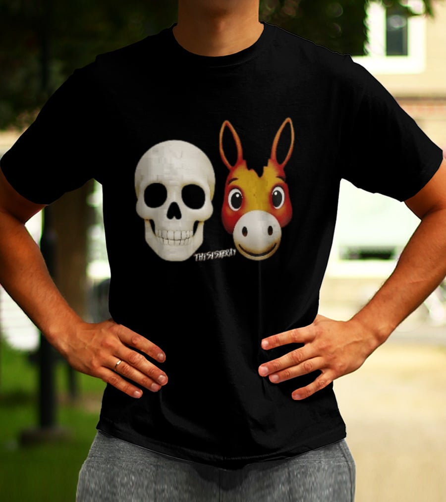 Thisistheray Human Skull And Donkey Emoji Heads T-Shirt