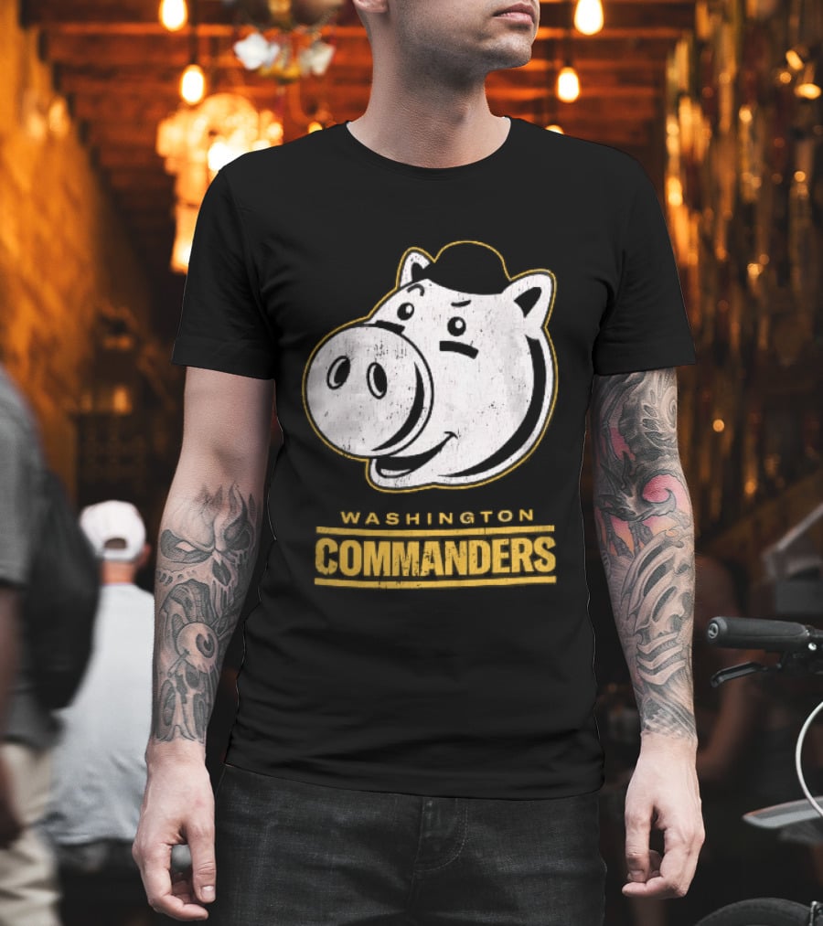 Washington Commanders Distressed Cartoon Pig Hog Hat T-Shirt