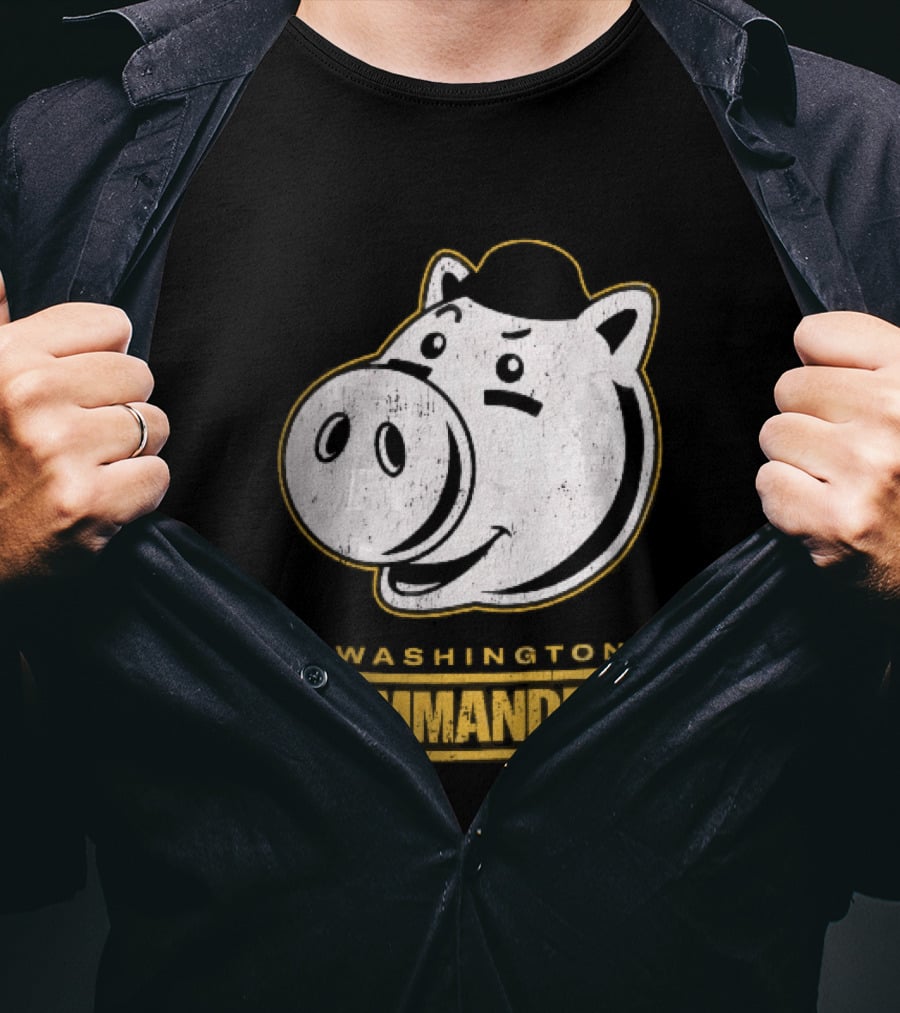 Washington Commanders Distressed Cartoon Pig Hog Hat T-Shirt