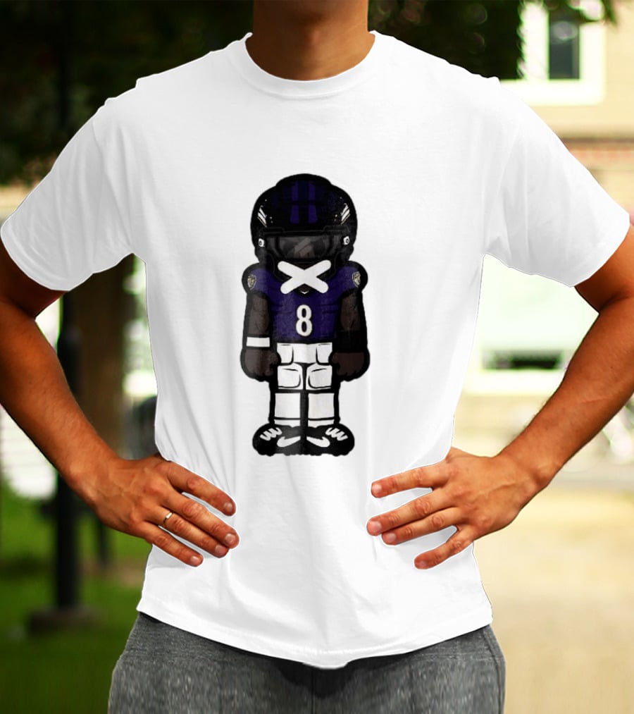 Baltimore Ravens Cartoon Caricature Number 8 Taped Mouth Football Player T-Shirt