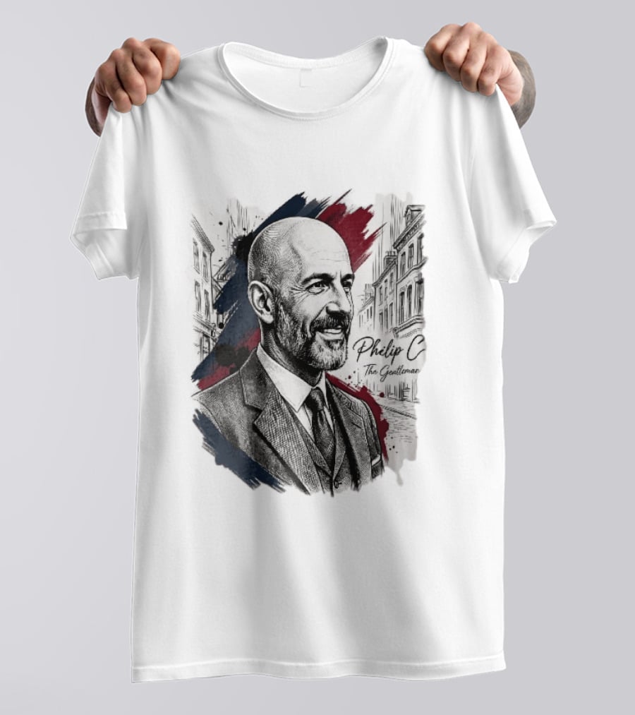 Philip C The Gentleman Bald Bearded Man Suit City Sketch T-Shirt