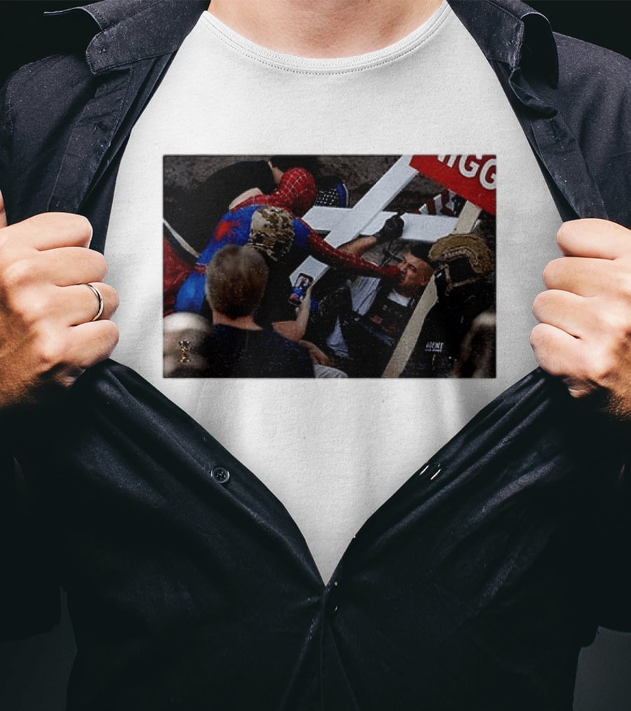 Unmasked Conflict Spider Man Vs Jake Lang Rally Minneapolis Protest T-Shirt