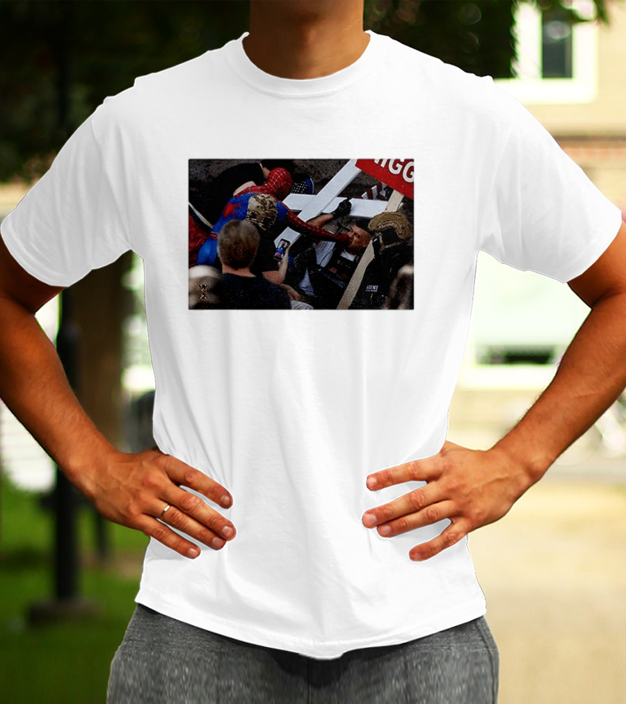 Unmasked Conflict Spider Man Vs Jake Lang Rally Minneapolis Protest T-Shirt