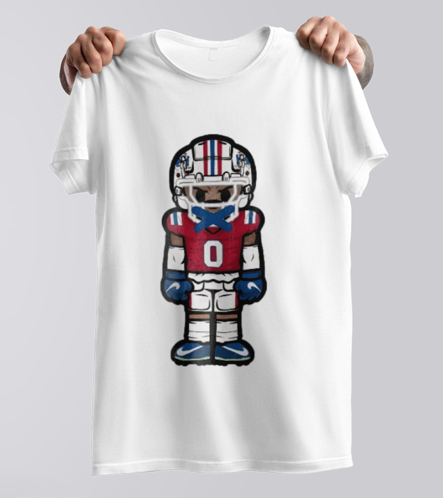 New England Patriots Cartoon Caricature Football Player Red Jersey Number 0 Helmet And Gloves T-Shirt