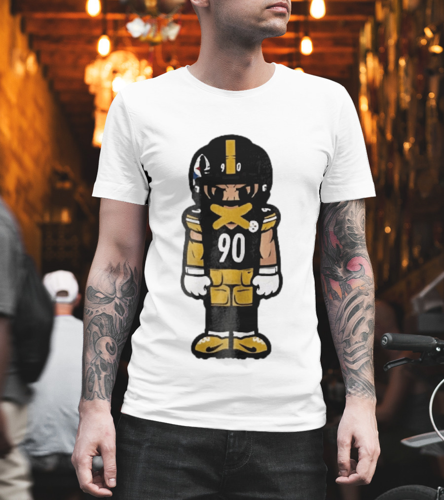 Pittsburgh Steelers 90 Cartoon Football Player Yellow Tape Mouth Iconic Team T-Shirt